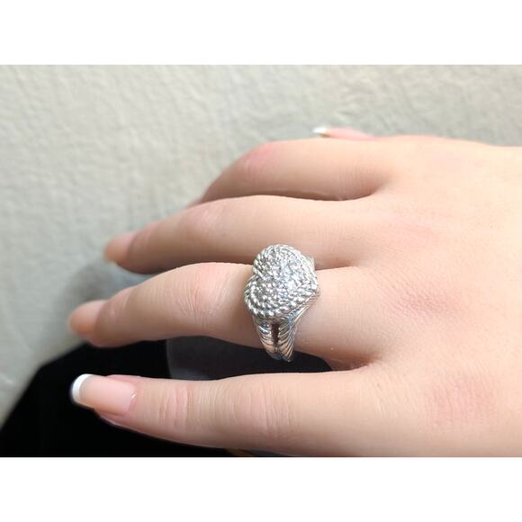 Judith Ripka Classic Diamonique 925 Sterling Silver Cluster Heart Ring Sz 5.75 - Picture 2 of 15